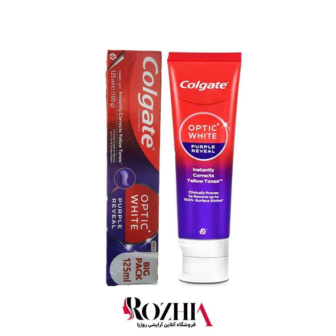 خمير دندان بنفش سفيد كننده فوری زردی دندان Optic white كلگيت