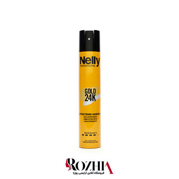اسپری حالت دهنده و براق کننده مو فوق قوی نلی مدل GOLD 24K
